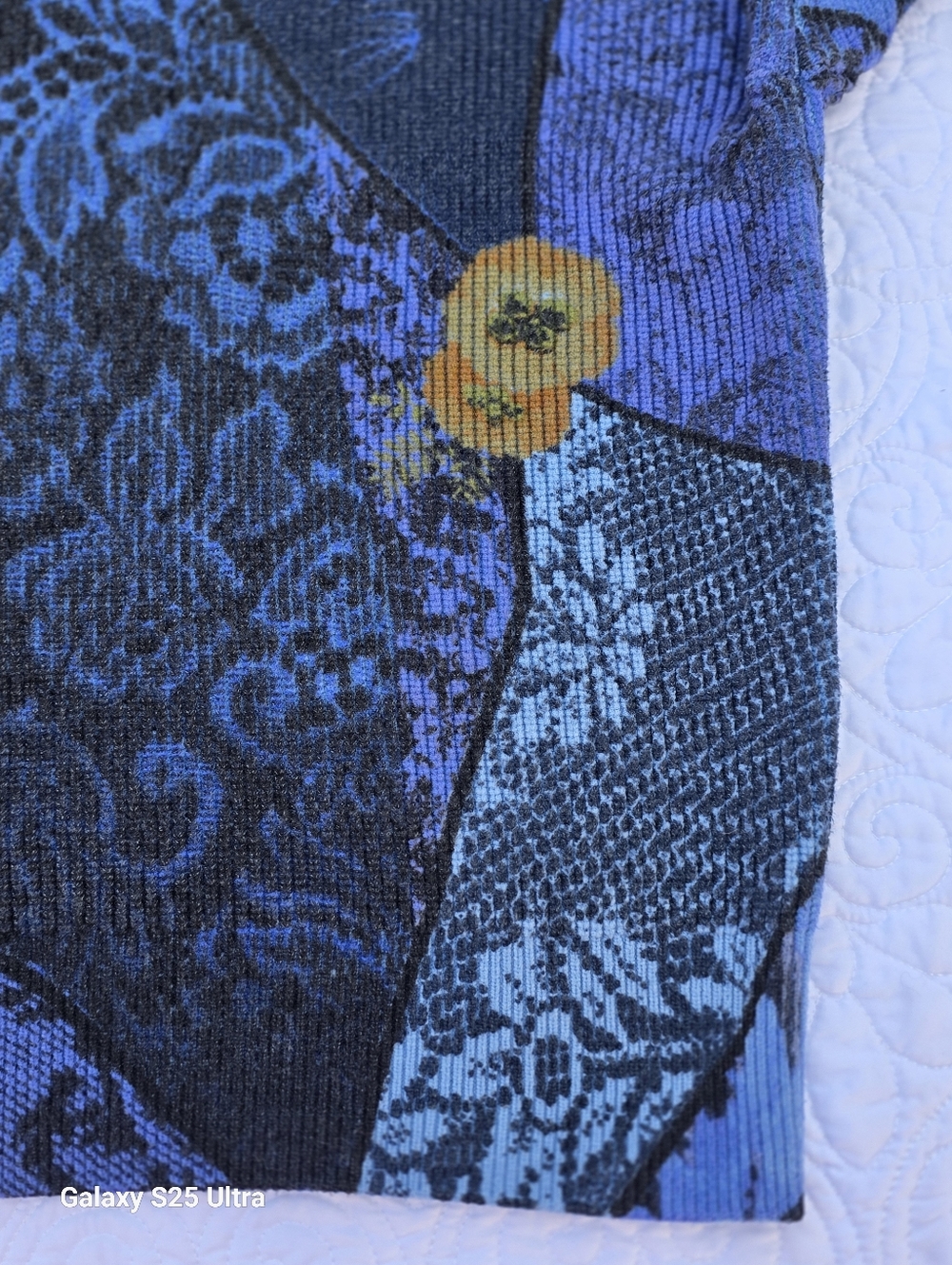 Desigual Artsy Bohemian Print Patchwork V-Neck Sweater Blue EUC SZ LG - Picture 8 of 15